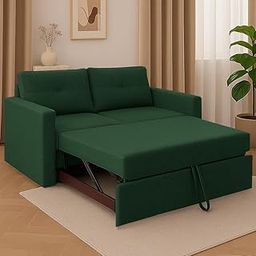 FURNY Soria 2 Seater Pull-Out Premium Fabric Sofa Cum Bed Sofa Set for Living Room (Green Fabric)-image-21