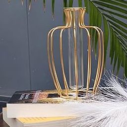 SATYAM KRAFT 1 Pcs Metal Vase for Home Decor, Living Room, Bedroom, Office, Table Centerpiece | Propagation Station with Metal Frame, Test Tube Glass Items Vase for Flower Pot (Only Vase, No Flower)-image-69