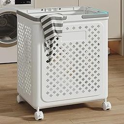 DecorTwist® Foldable Laundry Basket for Clothes (Size: 27 * 36 * 49 cm) | Plastic Laundry Bag for Bathroom | Washing Clothes Storage Basket with Wheel | Toy Storage Organizer (White)-image-26