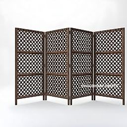 CHOUDHARY Crafts 4 Wooden Room Divider Screen, Traditional Indian Style, 122 cm Height, Brown, Carved Design, Floor Standing-image-13