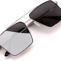 Retro Rectangular Aviator Sunglasses Premium Glass Lens Flat Metal Sun Glasses Men Women-image-98
