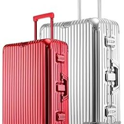 Autograph Combo (Cabin 20 & Check-in 26 inch) Trolley Bag - Premium Full Aluminium Trolley Bags for Travel, Zipless Suitcase TSA Lock, Noiseless 8 Wheels, Compression Pads Divider (Silver-Red)-image-57
