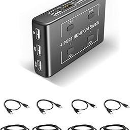 BOXNUBE 4 Port HDMI KVM Switch Share 4 Computers with One Monitor Support UHD,4K@30Hz - with HDMI and USB Cables-image-72