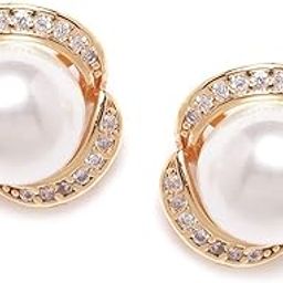 Splendid Gold Tone Shimmering Cubic Zirconia & Pearl Stud Earring For Women-ZPFK9471-18