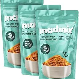 Madmix Baked Bhujia- Pudina Picnic | Jowar Millet Bhujiya | Diabetic Snacks | Sugar free Healthy Snacks | No Preservatives, Palm oil, Trans Fat | Pack of 3 (125g X 3)-image-11