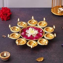 Handcrafted Decorative Urli Bowl Diya Shape Bowl for Floating Flowers and Tea Light Candles for Home,Office and Table Decoration | Diwali Decoration Items 10 inch-image-58