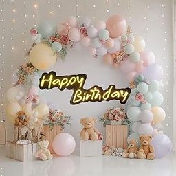 Crafter's Delight Happy Birthday Neon Light Sign Board For Birthday Celebration And Party With 2 Random Color Curtains Foils For Decoration (without ballon)-image-65
