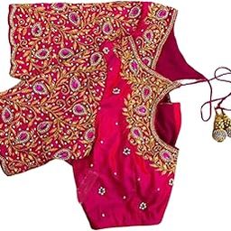 Maggam aari Hand Made Heavy Work Blouse Piece Pink- 1 Meter unstriched-image-91