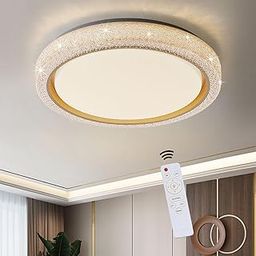 BOYKIM Remote Control Crystal Ceiling Light, 48W 19.7" 3 Colors Dimmable Gold Decorative Flush Mount LED Light Fixture for Living Room, Dining Room, Bedroom, Kitchen Hallway (50-image-30