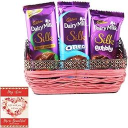 SFU E Com Dairy Milk Silk Basket Combo | Valentine Chocolate With Love Greeting Card | Valentine Chocolate Hamper | 775-89