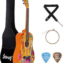 Juârez Acoustic Guitar, 38 Inch Cutaway, JRZ38CT, Hippie Funky Design, with Bag, Picks, Strap & Extra String set-image-61