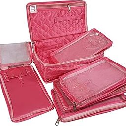 atorakushon® Satin Makeup Pouches Cosmetic Necklace Earrings Vanity Jewellery Organizer for Women's (Pink)-image-100