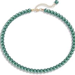 Pearl Necklace For Girl and Women Green Pearl Necklaces for Women, 8MM Beaded Choker Necklace 1 Layer Beaded Mala Fashion Jewellery-image-77