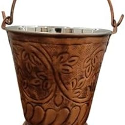 ROSEMEAD Premium Hammered Copper Finish Serving Bucket – Traditional Indian Balti for Snacks, Gravies & Decor | 6-Inch Handcrafted Stainless Steel Inner with Antique Look | Kitchen & Dining (Grey 2)-34