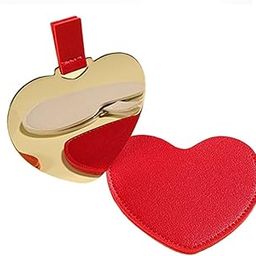 Small Heart Shaped Travel Mirror, Unbreakable Stainless Steel, 7 x 7.5 cm (2.75 x 3 inches), Red-picture-10