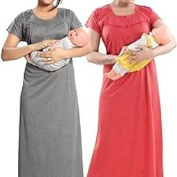 Nursing Maternity Feeding Nighty for Womens/Girls (Combo of 2)-12