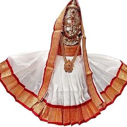 Women Navaratri Goddess Kalash Silk Saree (White), Matarani Poshak, Maa Laxmi, Durga, Saraswati, Radha Chunri Patka And Lehenga/Ghagra Dress, Margashirsha Devi Maa Accessories For Pooja-image-92