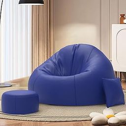 Biggie Bean Bag with Beans Filled XXXL Bean Bag Sofa with Free Cushion and Footrest - Official : BeanSerenity Combo (Matching Color : Regular, Blue)-picture-32