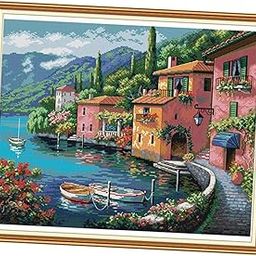 LOOM TREE Stamped Cross Stitch Kit Small Town Pattern Embroidery Crafts 52x44cm 14CT Needlecrafts & Yarn | Embroidery & Cross Stitch | Hand Embroidery Kits | Cross Stitch Kits-image-27