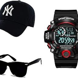 Black Dial Digital Watch with Black Sunglass with Baseball Cap-picture-13