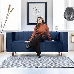 Seventh Heaven Sydney 3 Seater Sofa |Luxury Comfort | Extra Spacious | Stylish Wooden Frame Sofa | Elegant Couch for Living Room, Lounge & Office | Premium Seating (Plush Suede - Blue)-image-9