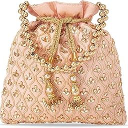 Peach Potli Bags for Women Evening Bag Ethnic Stylish Bride Purse with Drawstring (P27PCH)-image-29