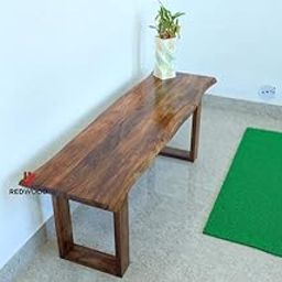METALBUCKS Wooden 3 Seater Bench for Dining Room with Curved Design | Live Edge Bench for Living Room & Home Office | Patio Outdoor & Balcony Seating Furniture | Solid Wood Sheesham, Brown Finish-image-20