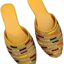 Sharma Enterprises Women's Boho Woven Slip-On Mules, Flat Casual Slippers-image-79