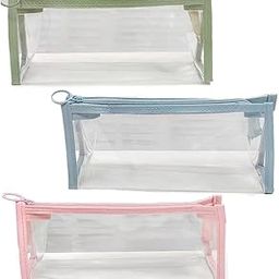 Amzboen 3 PCS Pack Pencil Case Pen Pouch Case Clear Case Marker Pouch, Multifonction Organizer Bag Transparent Travel Cosmetic Bag, Multi-Purpose Office College School Gift for adults Teen, green, pencil pouch-image-41
