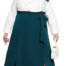 Women Plus Size Skirt | Long A-Line Midi | Slits | Premium Crepe | Western Stylish | (Green)-image-9