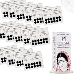 PERPAA Kumkum Velvet Round Bindi Box of 15 Flaps for Ladies Women Forehead Bindi (Stick On) (Size 1, Diameter 15mm, Black)-1