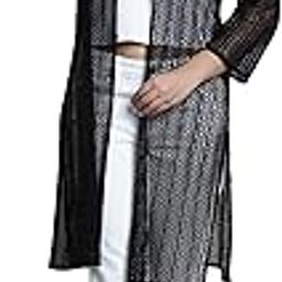 Fashionable Women Front Open Self Designed 3/4th Sleeves Long Shrug 5XL Black-picture-34