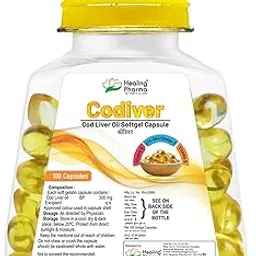 Healing Pharma - Codiver Cod Liver Fish Oil With Natural Omega 3, Natural EPA & DHA | Vitamin D & A | For Immune Health, Healthy Heart, Brain, Eyes, Joints & Muscles - Pack of 100 Capsules-image-96