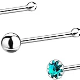 via mazzini 92.5-925 Sterling Silver Chandi Stellar Mixed Designs Nose Pin Stud Set for Women and Girls (NR0179) Pack of 3 Pcs-picture-26