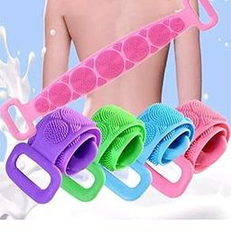 Silicone Body Back Scrubber, Double Side Bathing Brush for Skin Deep Cleaning Massage, Dead Skin Removal Exfoliating Belt for Shower, Body Brush for Bathing (Multi Color)-image-22