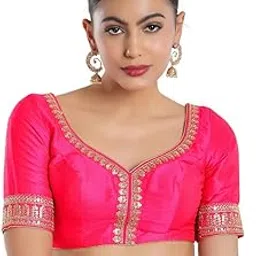 vamas Women's Silk Padded Self Design Half Sleeve Readymade Saree Blouse (X-1062.ELB)-picture-7