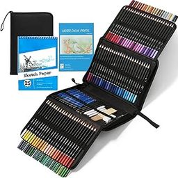 Corslet 146 Pc Drawing Pencils For Artists Kit With 16 & 25 Page A5 Sketch Book Watercolor Oil Based Colour Set Sketching Artist Art Supplies, Ink Black-14