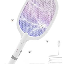 AOKKR Electric Mosquito Zapper, Rechargeable Electric Fly Swatter 4000V with USB Base, Electric Mosquito Zapper with UV Light for Mosquito Killer, 1800mAh Battery, 2 Modes – White-10
