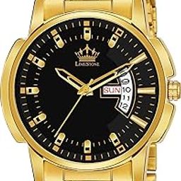 Day & Date Original HMTS Gold Plated Adjsutable HMTS Bracelet Quartz Analog Watch - for Men-4