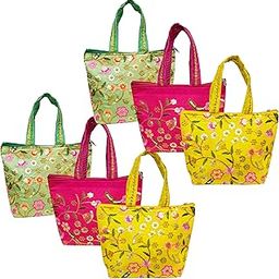 Zuvim Women’s Pooja Bags for Return Gift Women Purse with Double Pockets Zipper for Ladies Gifting for Baby Shower Shagun Embroidery Purse Gifting Haldi Mehandi Wedding Festivals, Multicolors-12