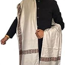 India Men's Woven Border Pure Wool Shawl Men's Woollen Shawl Lohi for Respect, Honour (Grey)-picture-20