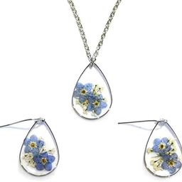 Forget Me Not Earring Necklace Earring Set Pendant Jewellery Natural Real Dry Flowers for Women Girl Gift Ecofriendly Sustainable Blue-image-3