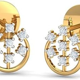 18KT Yellow Gold Diamond Floral Charm Stud Earrings for Women-image-70
