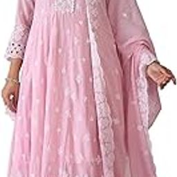 Women's Pure Cotton Embroidered Anarkali Kurta & Pant with Dupatta Set-picture-15