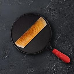 Pigeon Imperi Cast Iron Dosa/Roti Tawa, Free Silicone Grip, Pre-Seasoned,100% Healthy & Toxin-Free, Naturally Nonstick Cookware, Makes Food Tastier, Strong & Durable, Gas & Induction, Flat Tava 28cm-image-5
