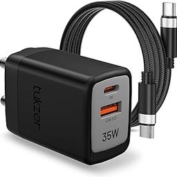Tukzer 35W Dual Port GaN3 Ultra 3X Faster Charger(Type C PD3.0 & USB QC3.0) with Type C Cable Adapter for iPhone 16/16 Plus/16 Pro/Max,15/15 Plus/15 Pro/Max, 14/13/12,Samsung, Type-C Port Laptops-BLK-image-28