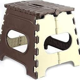 OLAHRAGA 12 Inch Folding Step Stool - Holds Up to 90 Kg - Lightweight Plastic Folding Stool for Kids or Adults, Kitchen, Bathroom, Bedroom and Living Room (Brown)-12