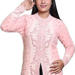 Femme Fashion Wool Round Neck Cardigan for Women Pink, Free Size-image-74