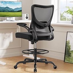 Marsail Drafting Chair, Tall Office Chair with 2D Lumbar Support, Standing Desk Chair with Padded Flip-Up Armrests & Adjustable Footrest Ring, Black-19