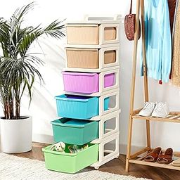 Kuber Industries 6 Layer Multicolor Heavy Duty Plastic Storage Drawer with Wheels | Modular Cabinet for Bedroom, Office, Home | Chest of Drawers Organiser for Cosmetics, Kitchen items, Toys Storage-image-1